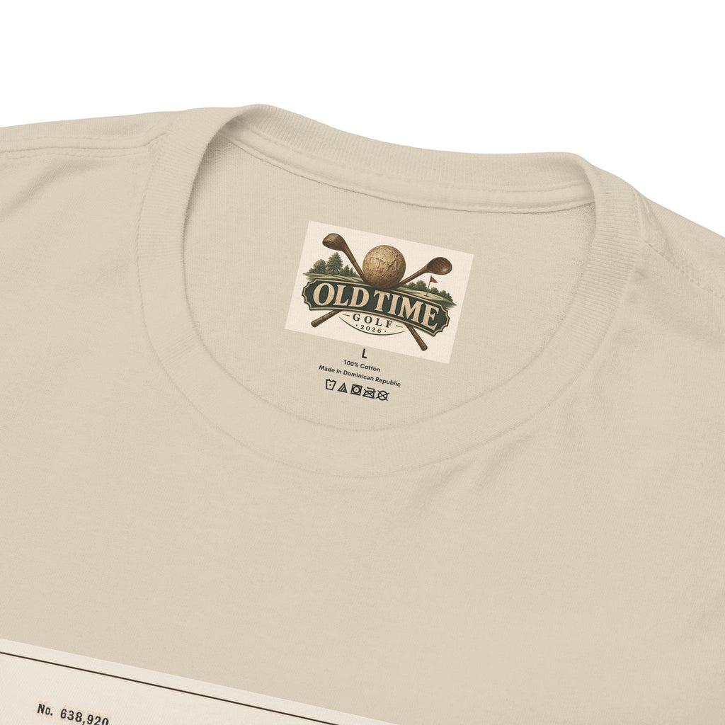 Vintage Golf Tee Patent Illustration Shirt: Sepia Tone, Cotton Crew Neck