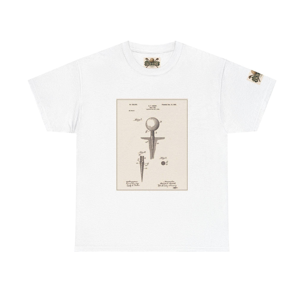 Vintage Golf Tee Patent Illustration Shirt: Sepia Tone, Cotton Crew Neck