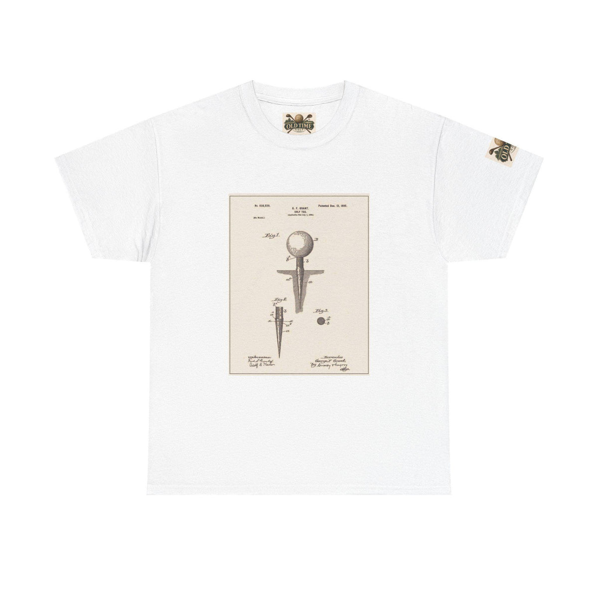 Vintage Golf Tee Patent Illustration Shirt: Sepia Tone, Cotton Crew Neck