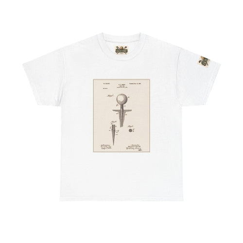 Vintage Golf Tee Patent Illustration Shirt: Sepia Tone, Cotton Crew Neck